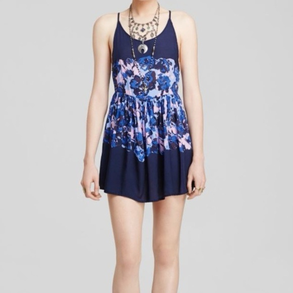 Free People | Blue Floral Voile Slip Dress | Size Large